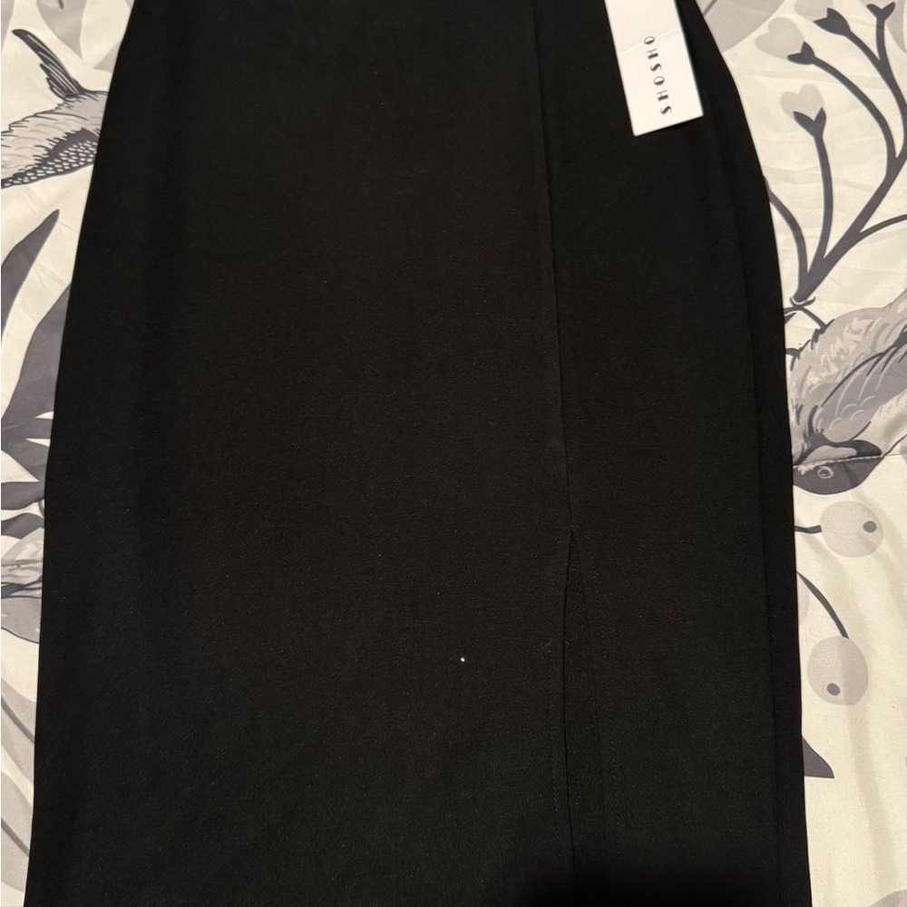 Shosho Black Midi Pencil Skirt for Cocktail